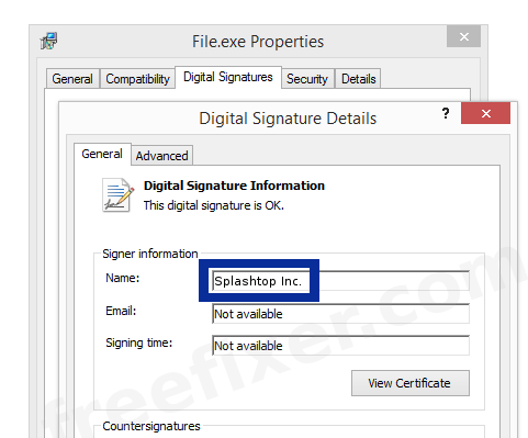 Screenshot of the Splashtop Inc. certificate